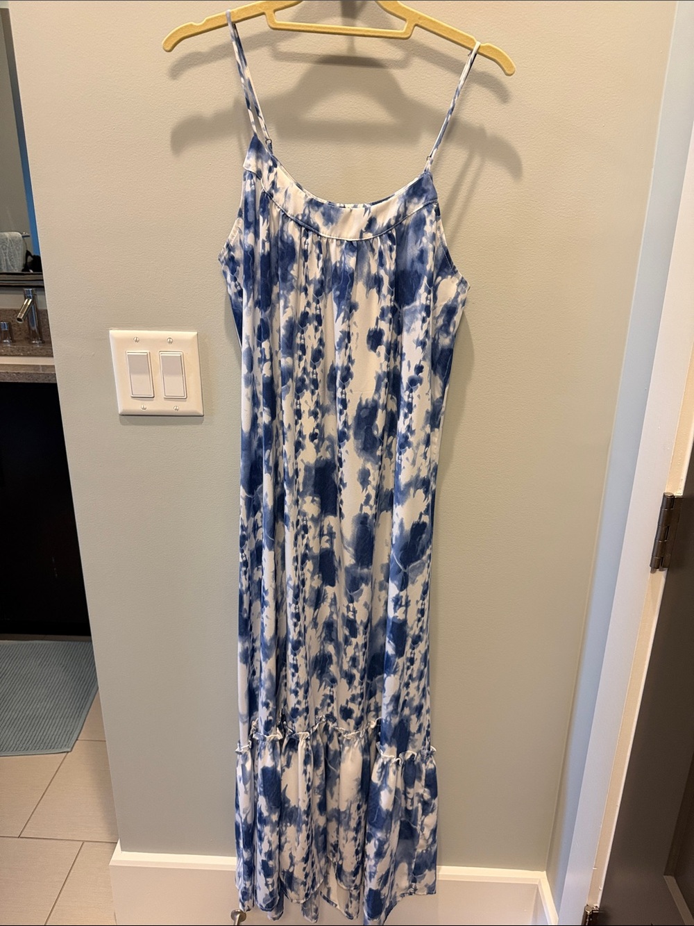 Tyche Blue and White Tie-Dye Maxi Dress
